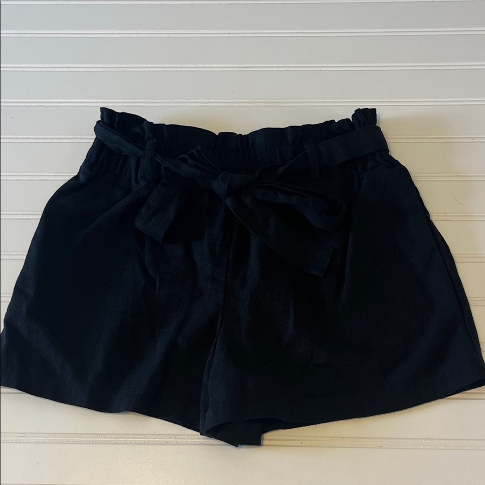 Double Zero linen blend Black High Waist belted Women's Shorts medium like new
